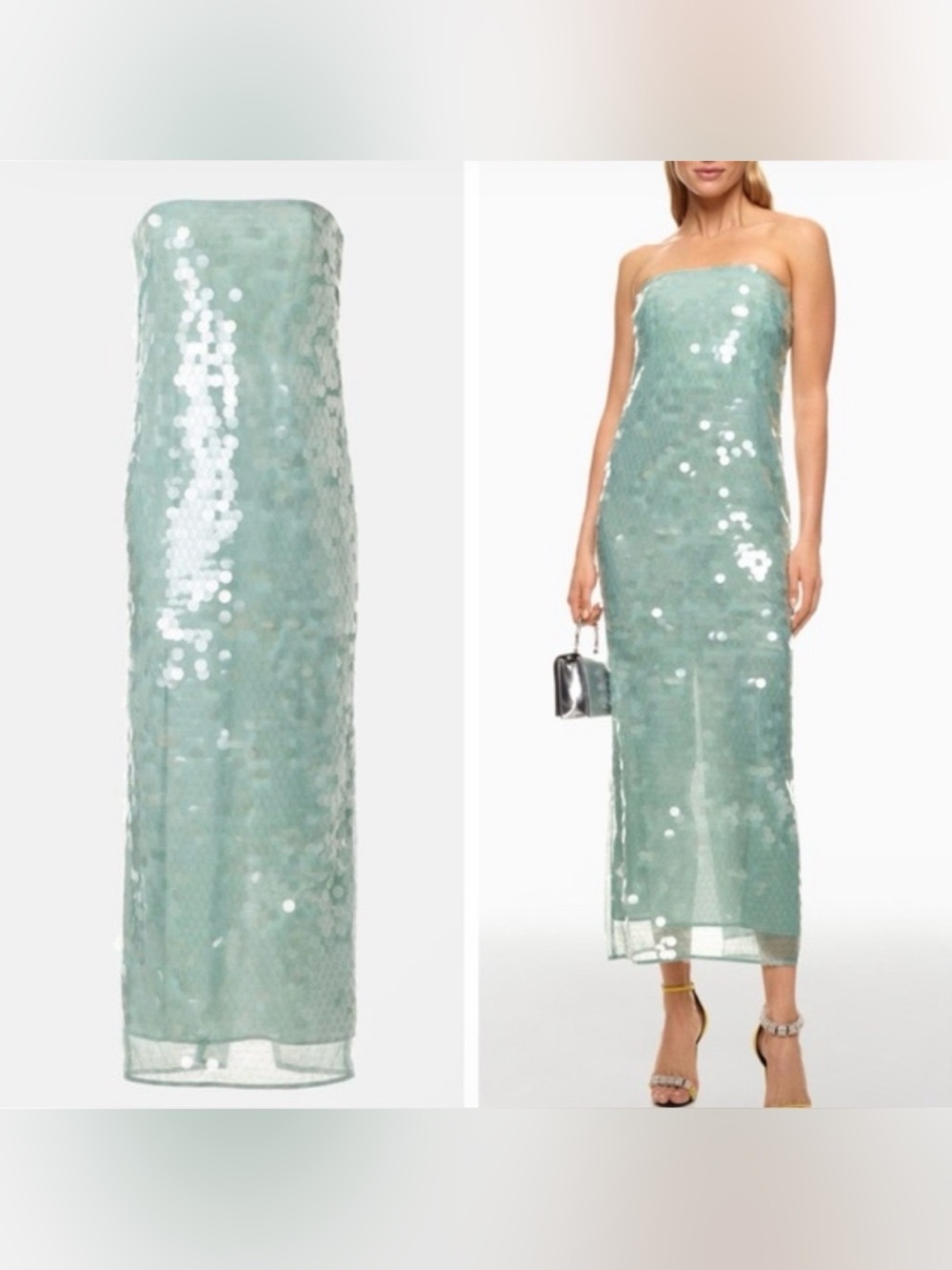 Staud Strapless Mint Sequin Midi Dress Zip Back *flaw